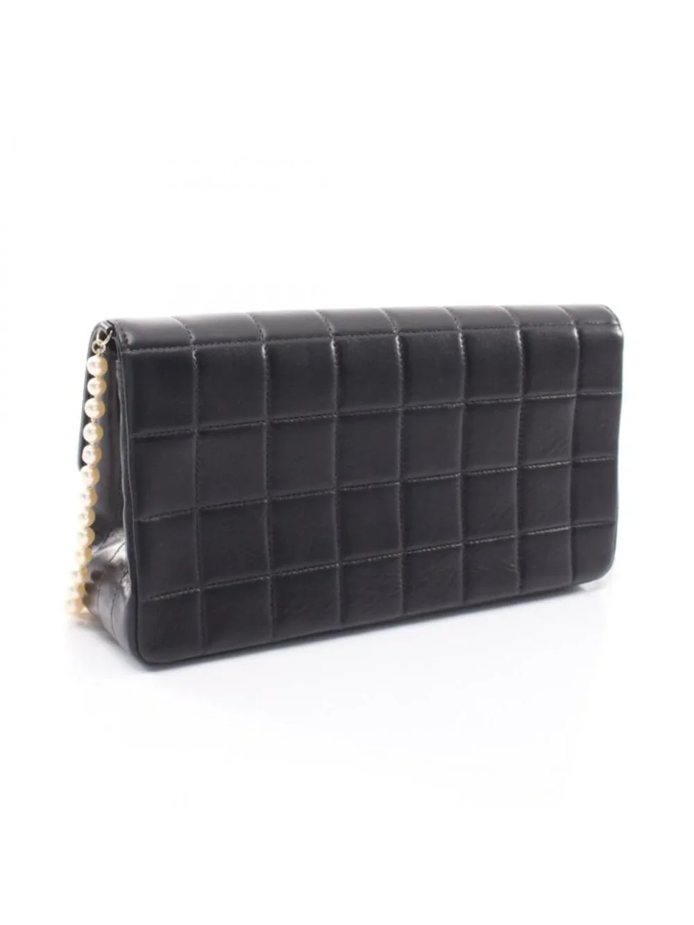 Chanel Shoulder Bag Choco Bar Pearl Chain Black Lambskin